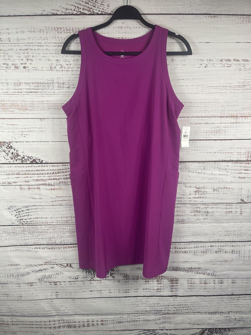 Lou & Grey Dress Women's Size Large Purple Scoop Neck Knee Length Pockets Casual